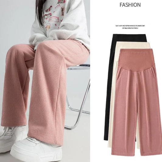 Pregnant Women Pants Autumn Winter Wear Corduroy Wide-leg Pants High-waisted Draped Casual Plus Size Lined Straight-leg Pants