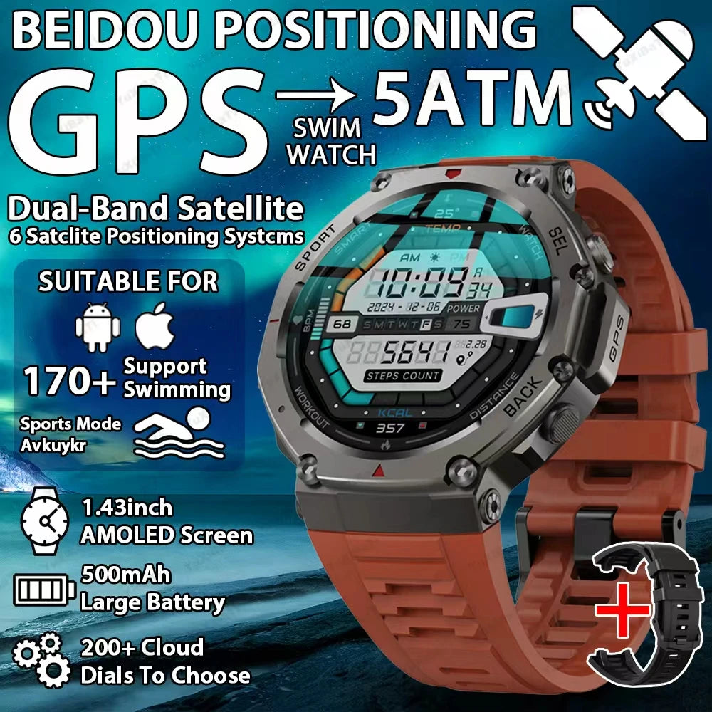T-Rex 3 Military Grade 500mAh Battery Smart Watch 10ATM Waterproof GPS Compass Altimeter Call AMOLED Men Swim Sports Smartwatch
