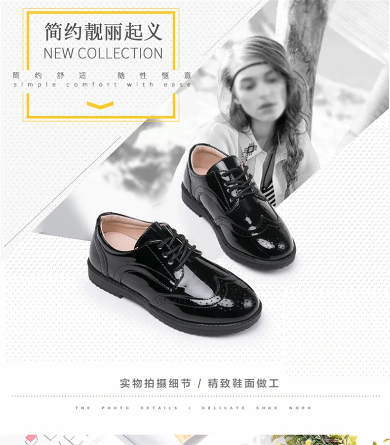 Kids Shoes For Boys Genuine Leather Shoes For Kids Wedding School Show Dress Flats Light Classic Black Children Loafer Moccasins