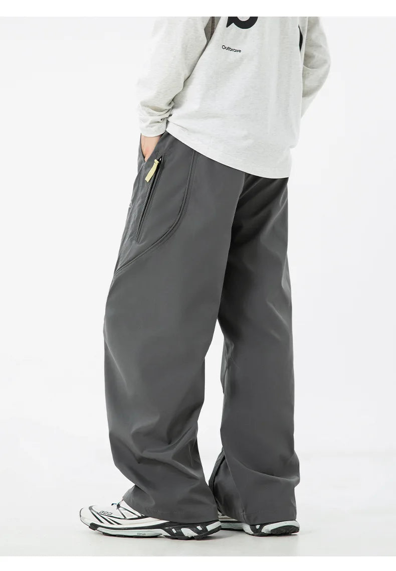 TFETTERS Autumn New Zipper Pocket Men Pants Drawstring Elastic Waist Pants Men Fashion Stitching Design Trouser for Men Clothes