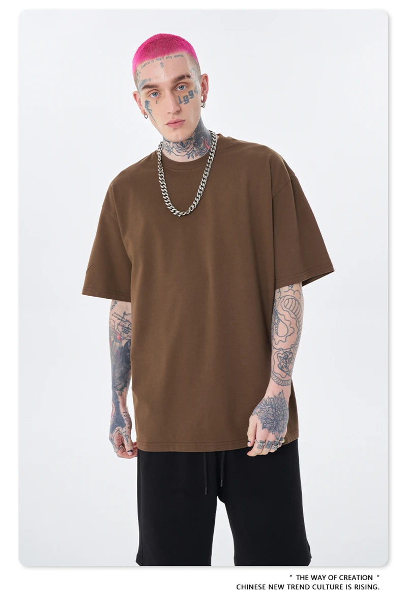 ZODF Trendy Summer 260gsm Cotton Oversized T Shirts For Men Unisex Male Kanye West High Street Solid Tees Brand Tops HY0122