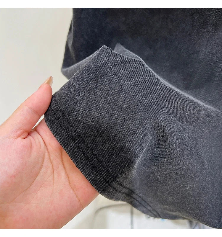 Women's Cotton T-shirt Female Summer 2025 Short Sleeve Washed Vintage Tee Harajuku Casual O-Neck Simple Slim Fit T Shirts