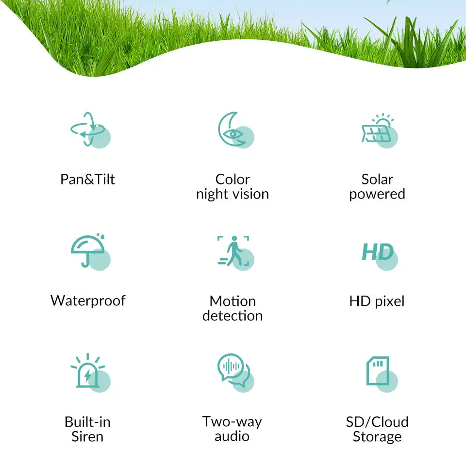 Solar Powered WiFi Security Camera Outdoor 3MP HD with Color Night Vision Two Way Audio Motion Detection & Pan - Tilt Control