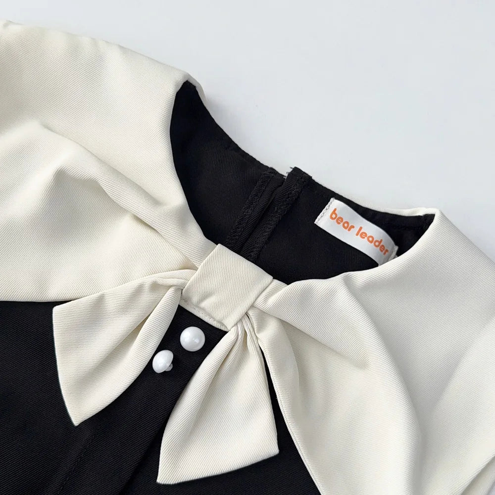 Korean Version Black Sleeveless Kids Clothes Summer New Bow Decoration Girls Dress Birthday Party Princess Dresses 2-7 Years Old