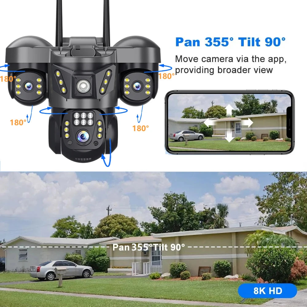 Home Surveillance Cameras 15MP 4GSim Card Triple Lenses Triple Screens 360 Video Monitor Night Vision Camera Security Protection