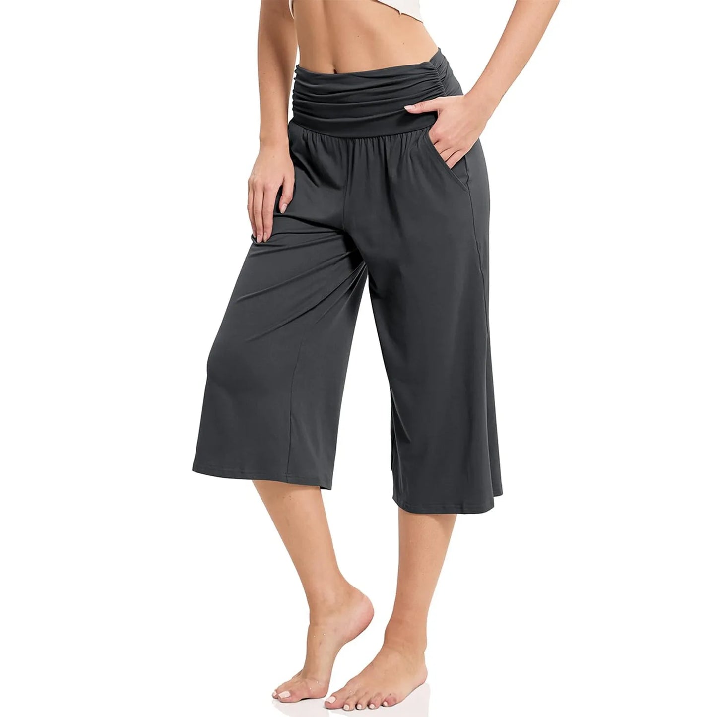 women pants summer loose cropped pants High Waist Solid Color Casual Trousers Pants With Pockets cozy breathable pantalon femme