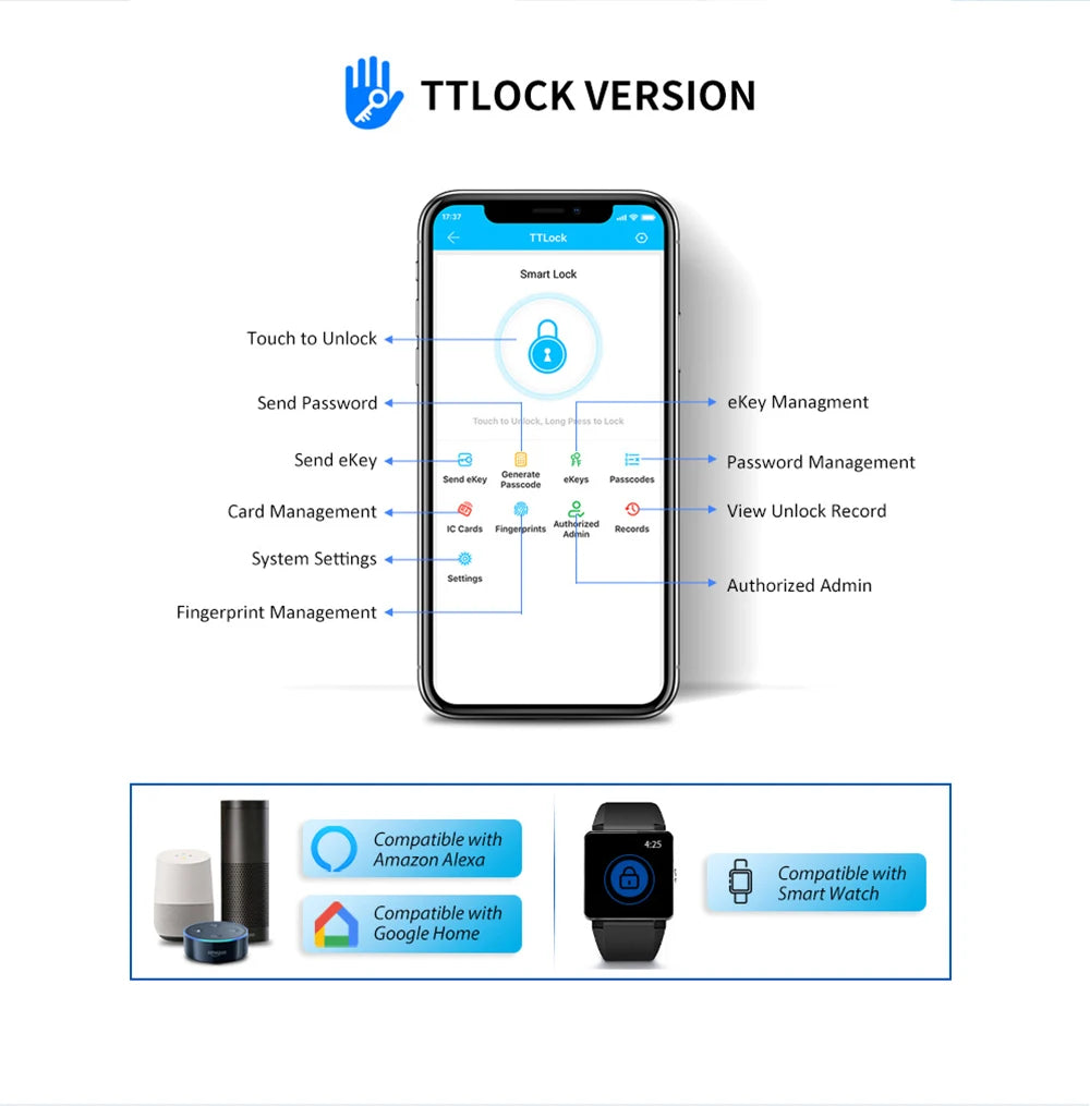 304 Stainless Steel Digital Smart Lock Aluminum Sliding Door Keyless Home Security TUYA TTlock Waterprooof Door Lock