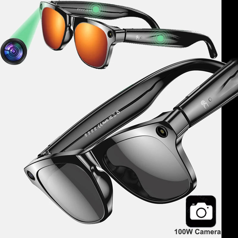Smart Glasses 100W Camera Anti-shake Video Recording Music Control Photo Recognition Bluetooth Call Sports Sunglasses Waterproof