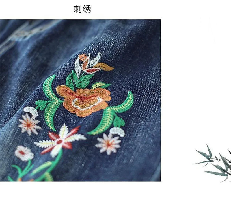 Vintage Jeans Women Embroidered Denim Trousers Streetwear Harem Pants Female Ankle-length New Loose Stretch Mom Jeans Q5760