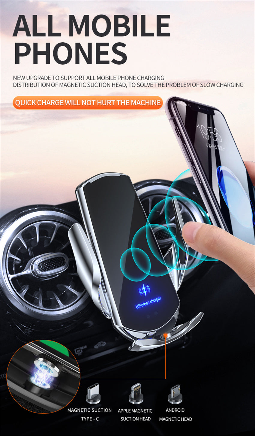 Q3 Smart Sensor Car Phone Wireless Charger 15W Fast Charging Auto-Clamping Car Phone Holder for iPhone and All Qi Enable Android