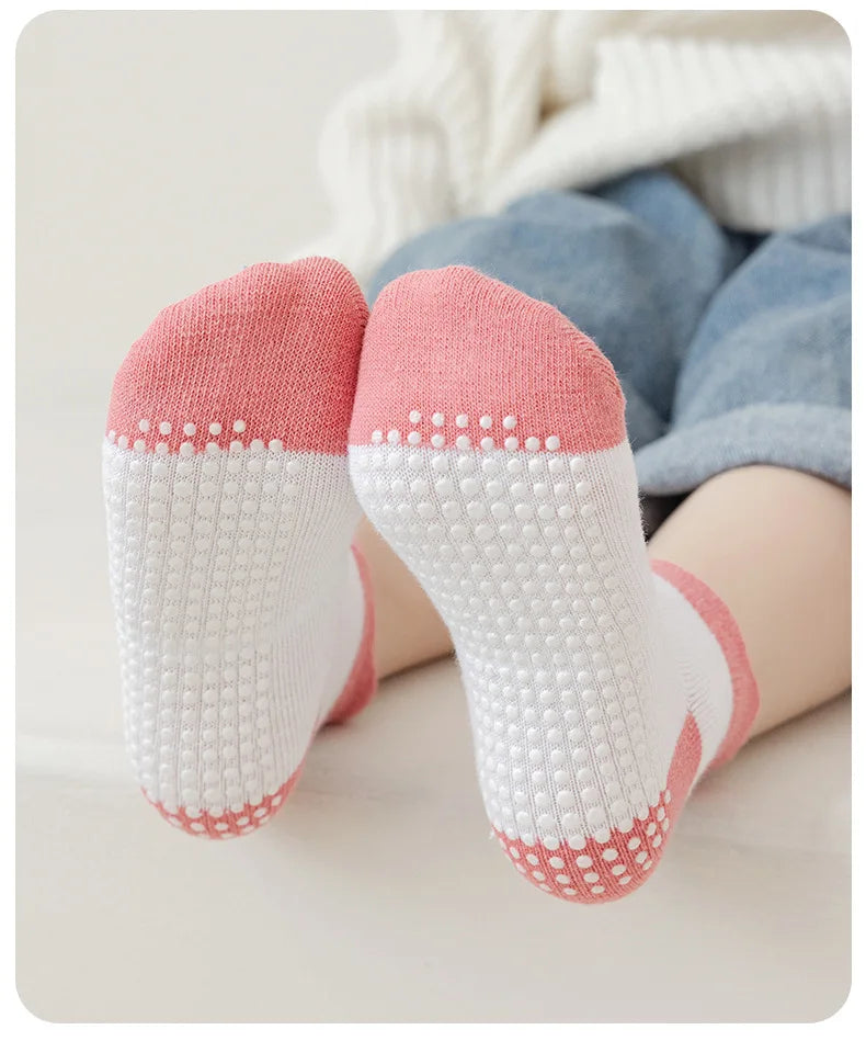 6 Pairs 0-5 Years Old Non-Slip Kids Socks with Grip Little Girls Boys Ankle Socks Infants Toddlers Children Floor Socks
