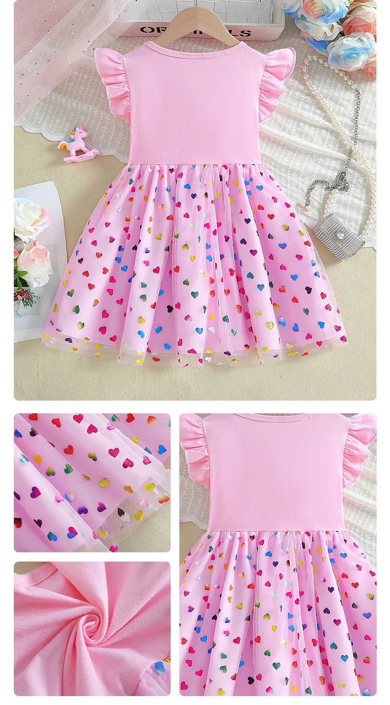 2025 New Unicorn Girls Dress Flying sleeves Kids Clothes Summer Princess Dresses Party Dresses for Children Clothing Rainbow