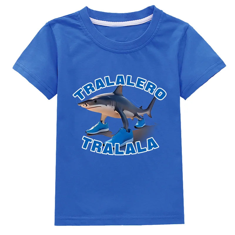Tralalero Tralala Funny Shark Meme Kids Clothes Summer Boys Short Sleeve Outerwear Girls Casual T Shirt Children Clothes