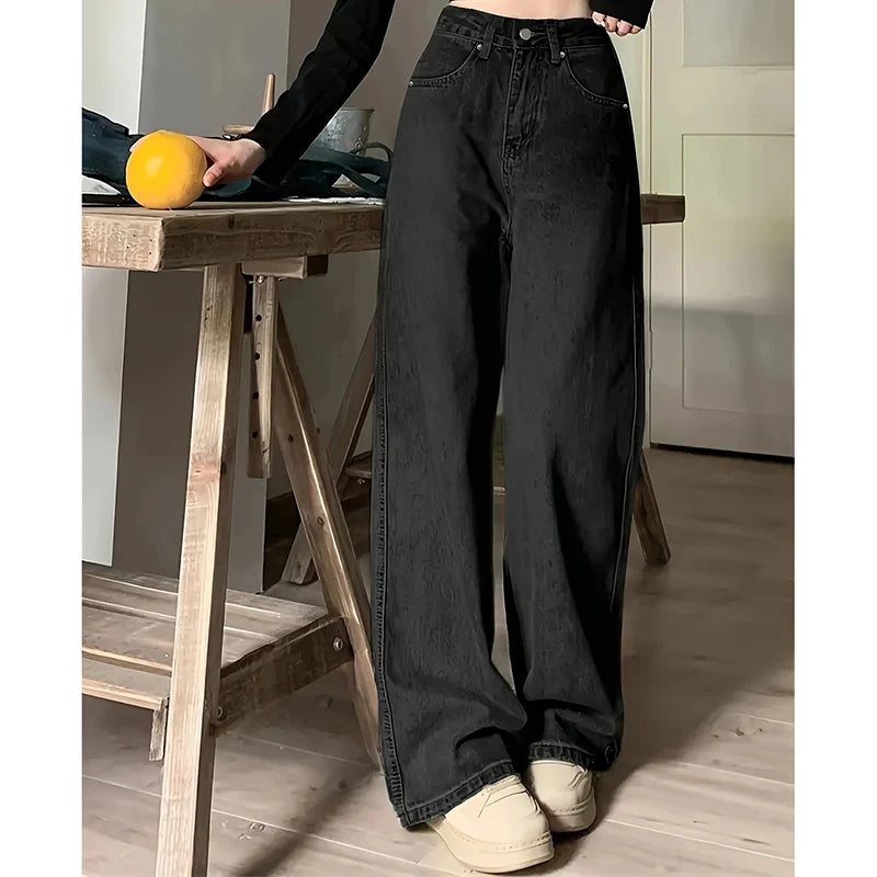 Women Fashion Loose Jeans Female High Waist Streetwear Designer Wide Leg Trousers Female Classic Gray Goth Straight Leg Pants