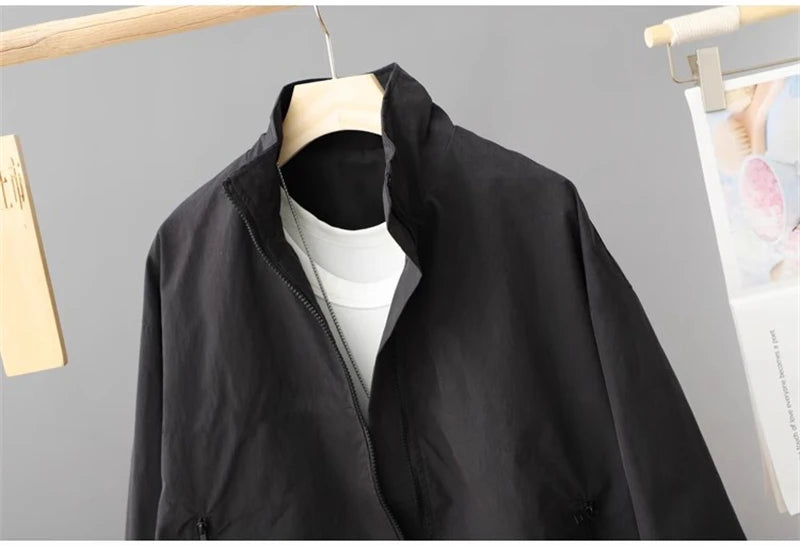 Women's Jackets New Spring Autumn Thin Cardigan Jacket Zipper Long Sleeve Simple Fashion Solid High-necked Casual Female Outwear