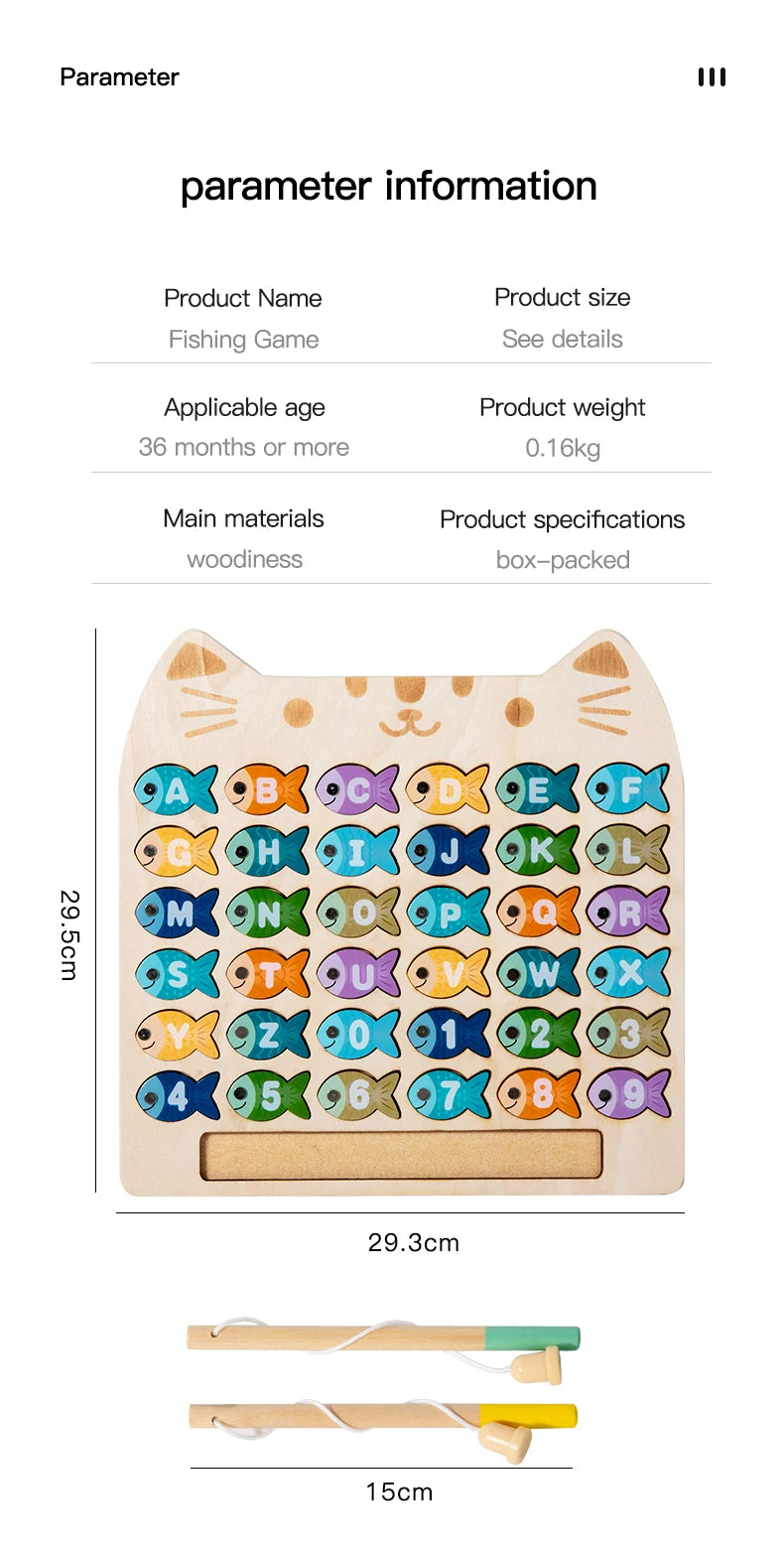 Kids Wooden Fishing Game Toys Gifts Early Education Alphabet Numeric Cognitive Toys Children Interactive Games Toys for Gifts