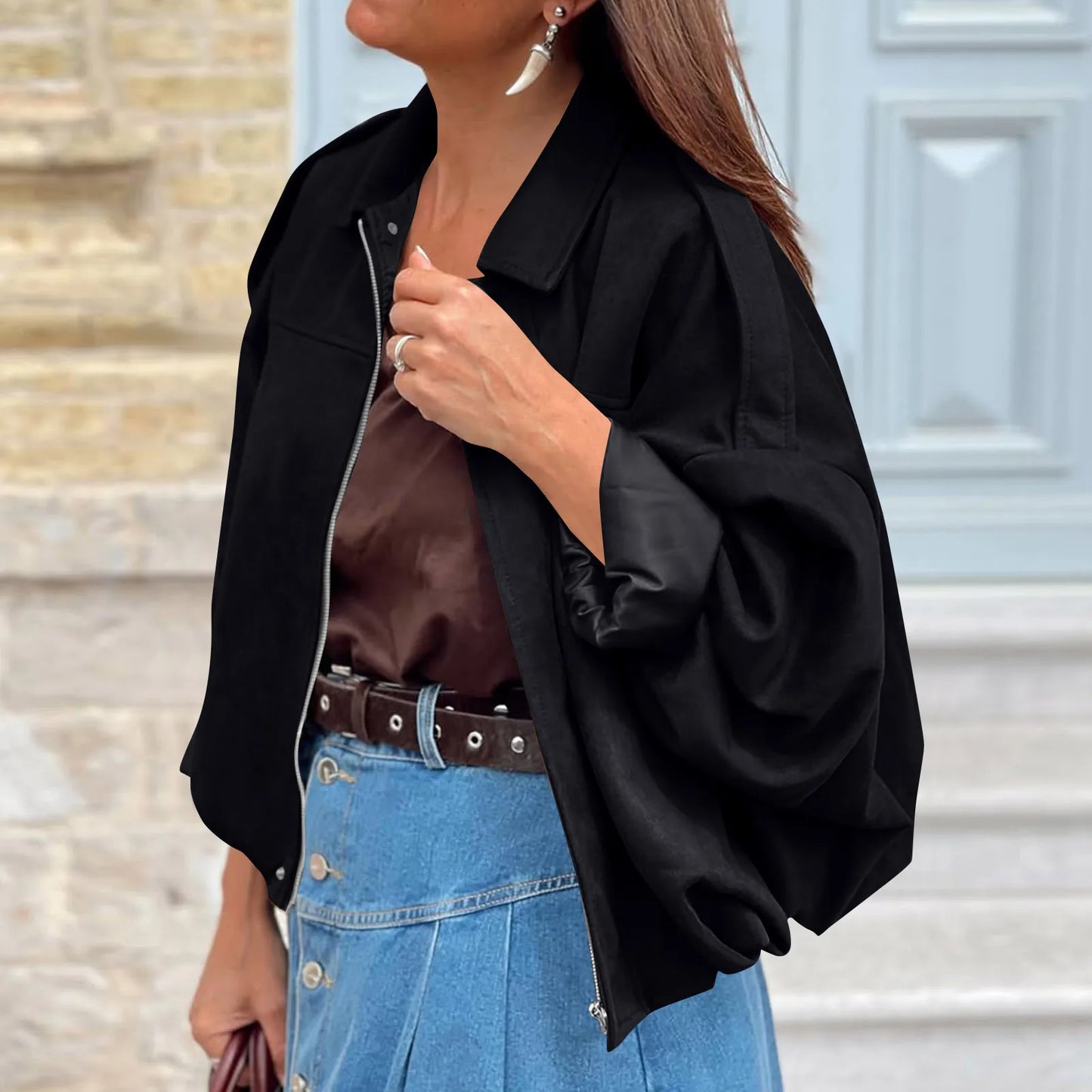 Women's Jacket Fashionable Long Sleeve Zip Up Cropped Coat Autumn Streetwear Cropped Jackets Chic Street Youth Casual Jackets