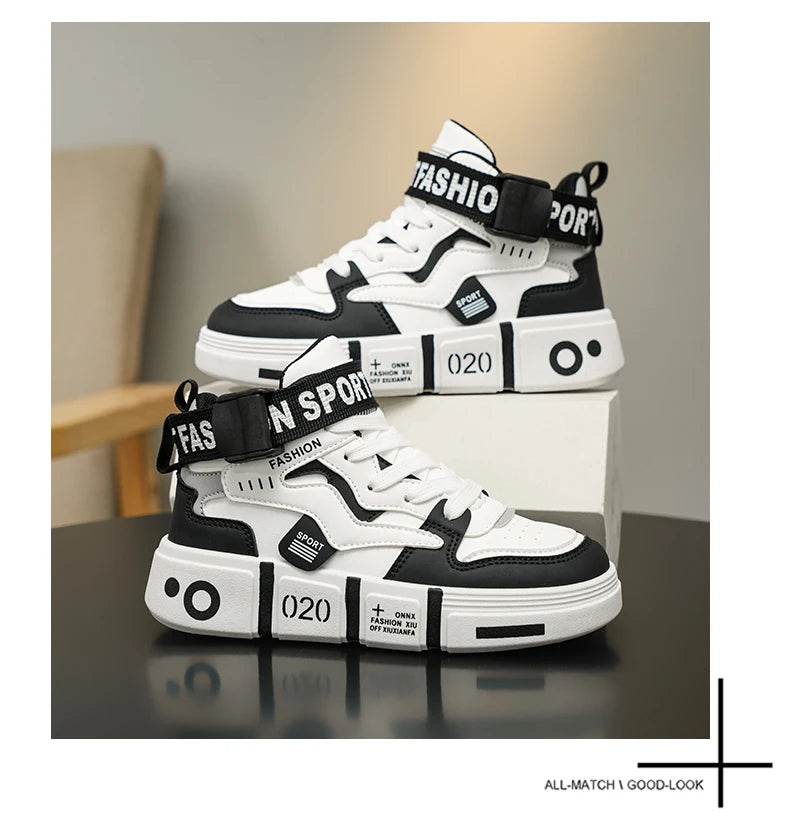 Children High Top Shoes Boys Sneaker Daily Walking Luxury Design Printed 6 To 12 Years Youth Boys Sports Shoes