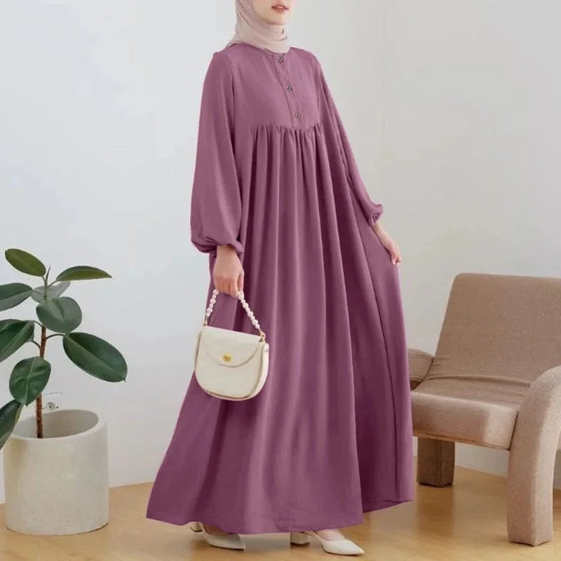 Muslim Women's Long Dress Spring Autumn Fashion Solid Color Loose Dreses Casual Full Sleeveless Maxi Dress Robe Femme