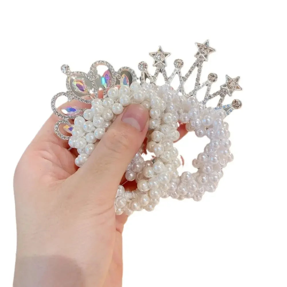 Hair Ties Princess Crown Hair Rope Kids Ornaments Bundled Hair Pearl Hairband Hair Styling Accessories Elastic Hair Bands Women