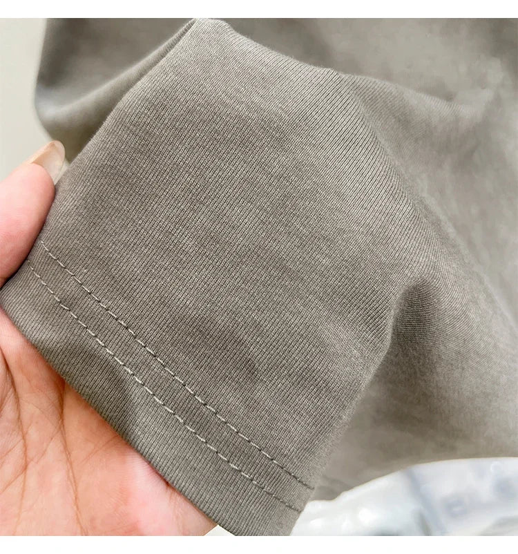 Women's Cotton T-shirt Female Summer 2025 Short Sleeve Washed Vintage Tee Harajuku Casual O-Neck Simple Slim Fit T Shirts