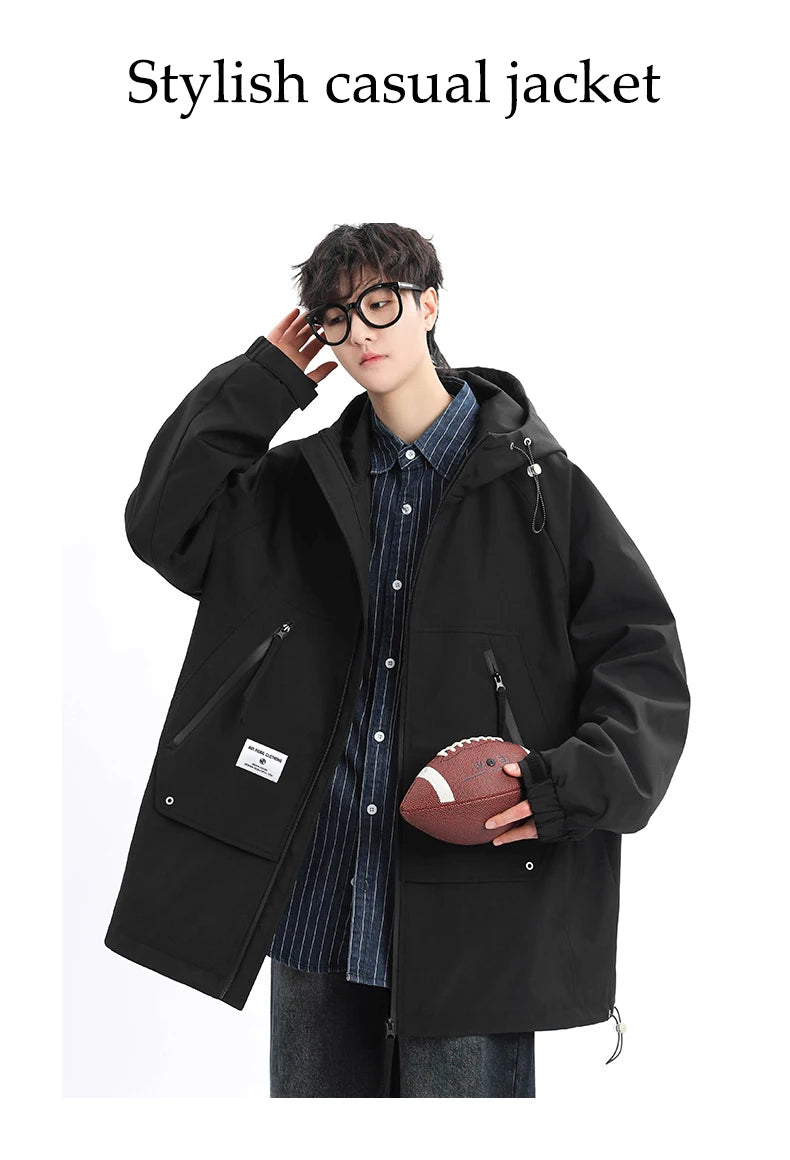 Autumn Men's Jacket Springtime Trendy Streetwear Coat Fashion Outerwear Hooded Solid Color Men Jackets Korean Version Clothing