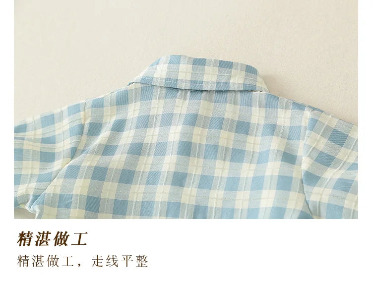 Boy Suit Summer Newborn Baby Clothes Summer Gentleman Children's Dress Lattice Shirt Strap Short+socks 3-piece Suit.