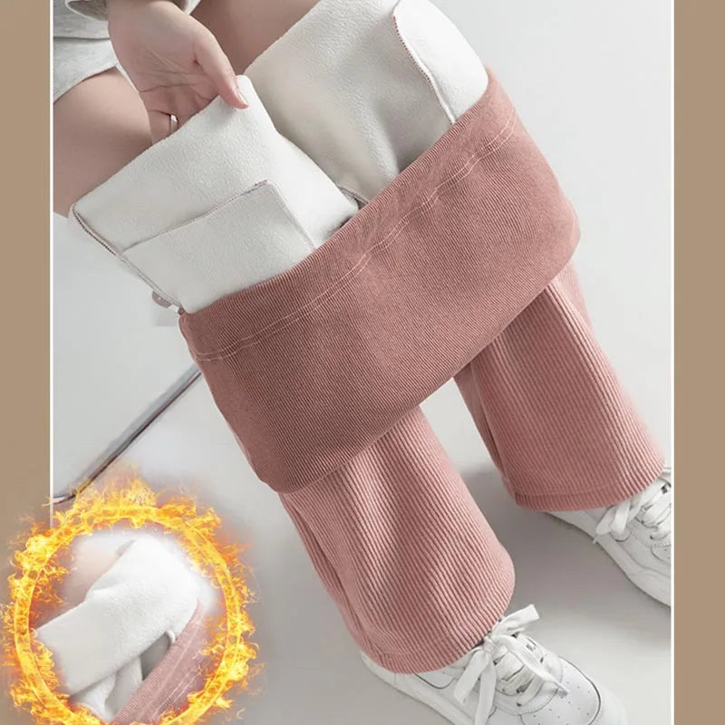 Pregnant Women Pants Autumn Winter Wear Corduroy Wide-leg Pants High-waisted Draped Casual Plus Size Lined Straight-leg Pants
