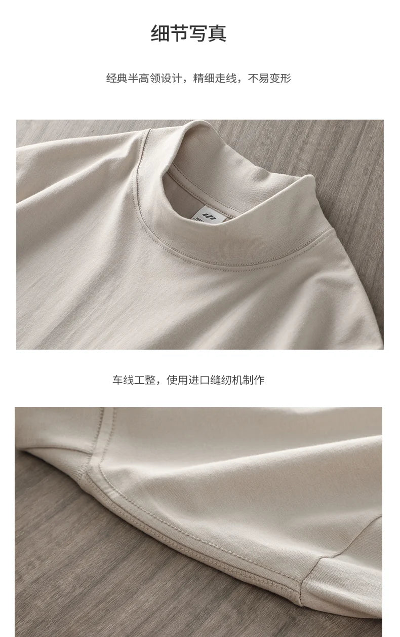 Dukeen 270G Heavyweight Half-Turtleneck Long-Sleeve T Shirts for Men Autumn 100% Cotton Solid Color Undershirt Men's Clothing