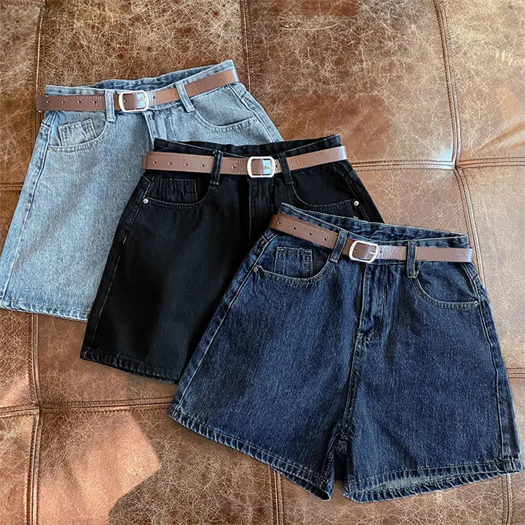 Denim shorts women's summer new trendy Instagram high waist simple slimming loose wide leg versatile A-line hot pants