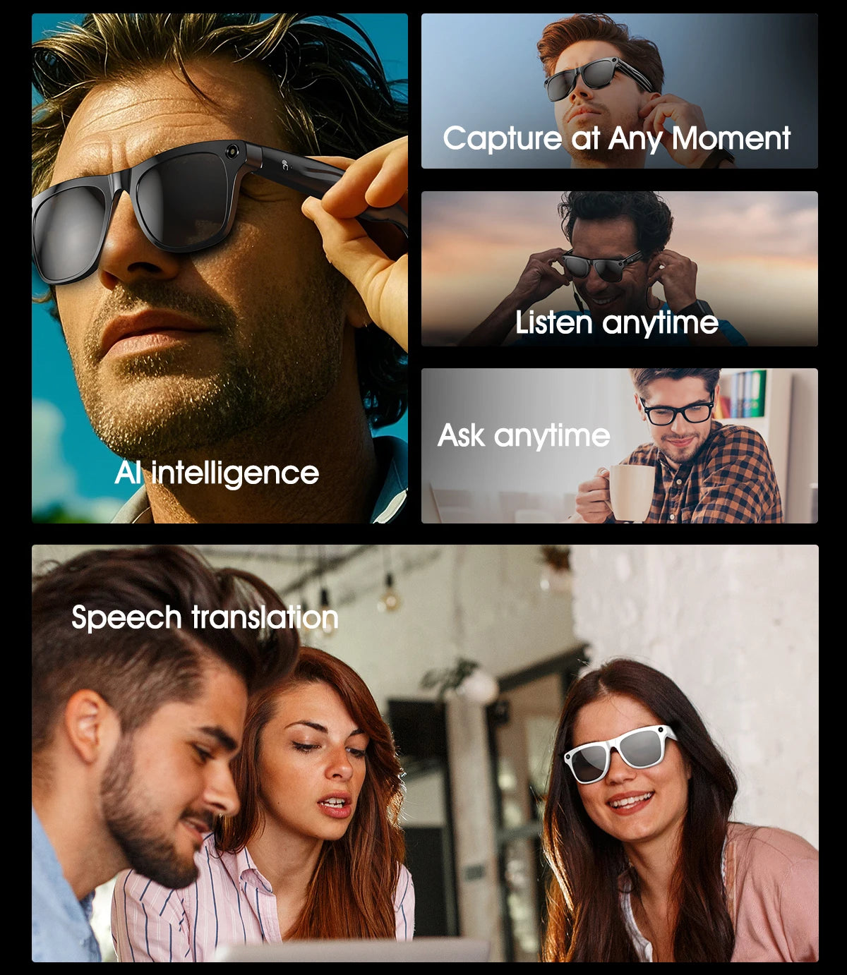 Smart Glasses With 720P HD Camera Take Photo Record Video Bluetooth Call Music Stereo Mic Touch Sport Sunglasses For Men Women