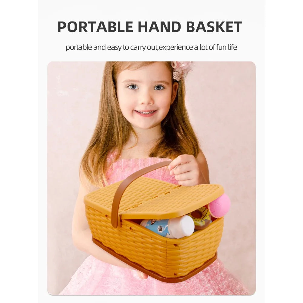 Kids Play Kitchen Toys Set , Pretend Play Food Toys for Toddlers, Plastics Pizza Accessories with Basket, Gifts for Boys Girls