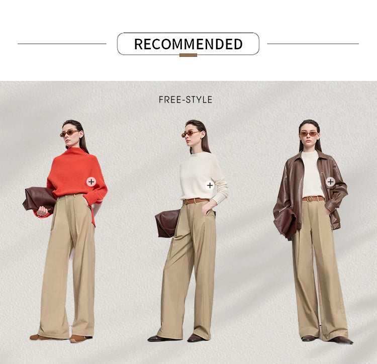 AMII Casual Women Pants 2025 Autumn Elegant Cotton Simple Loose High Waist Pleated Wide Leg Pants Office Lady Clothing 12553020