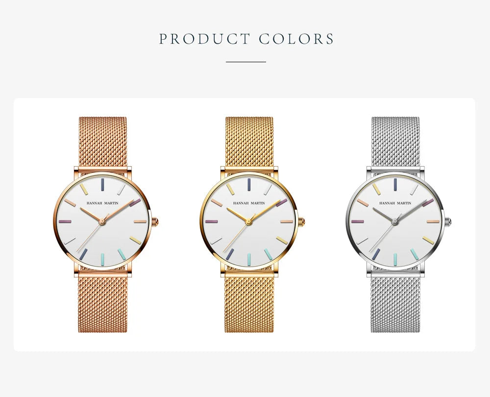 Hannah Martin Top Women Watch Bohemian Style Simple Stainless Steel Mesh Strap Original Japanese Movement Fashion Bracelet Watch
