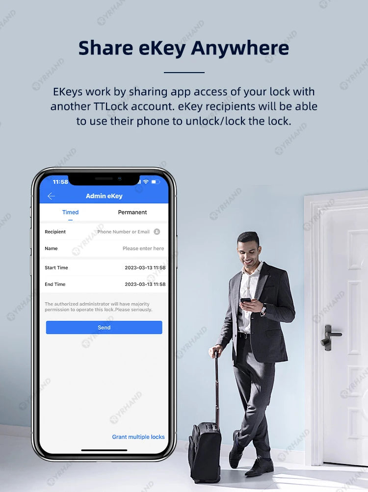 Smart Euro Cylindrical Door Lock ttlock app Keyless Security Entry Mechanical Key Waterproof fingerprint door lock For home