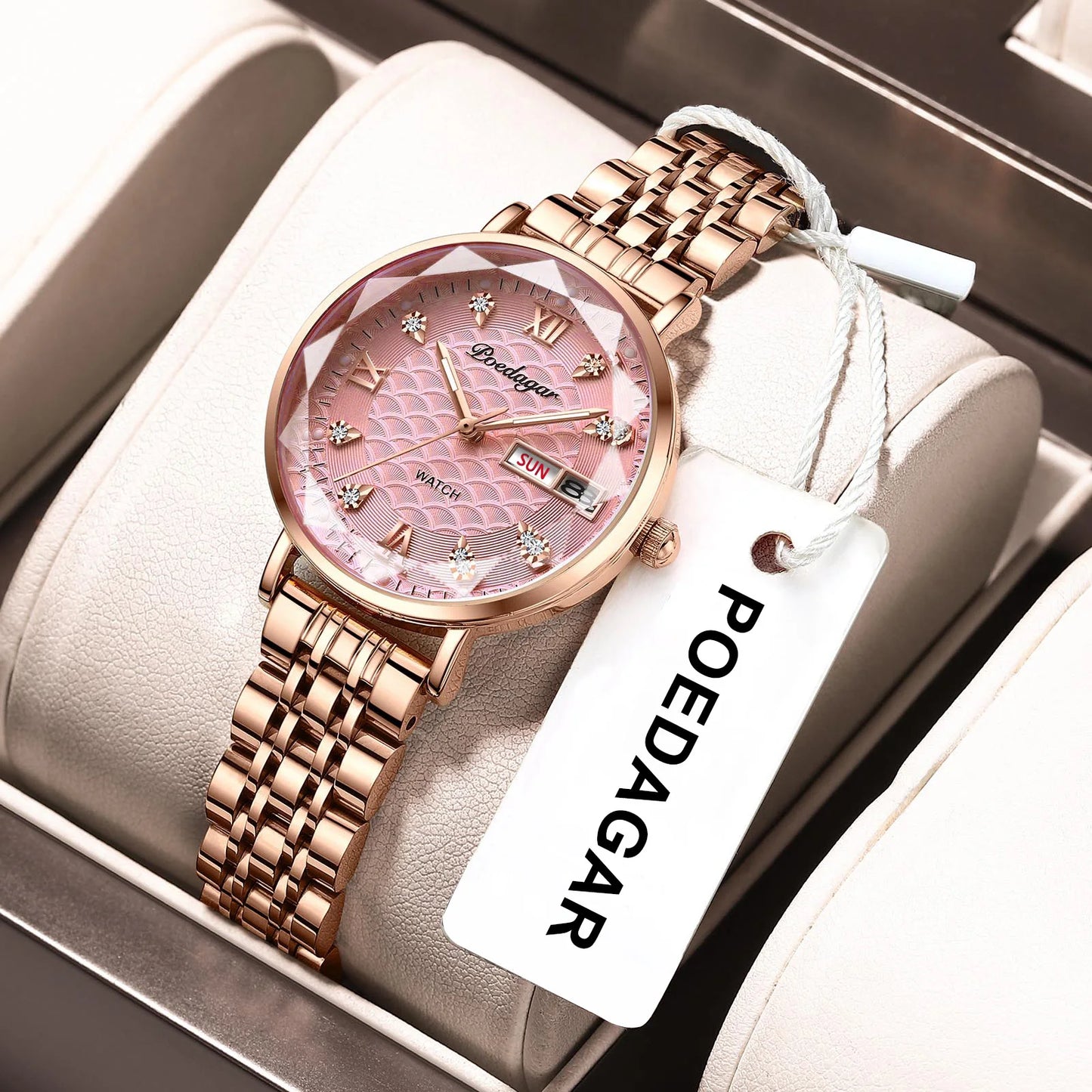 POEDAGAR Top Elegant Women's Watches Stainless Steel Date Week Woman Watch Waterproof Luminous Fashion Ladies Watch Quartz Reloj