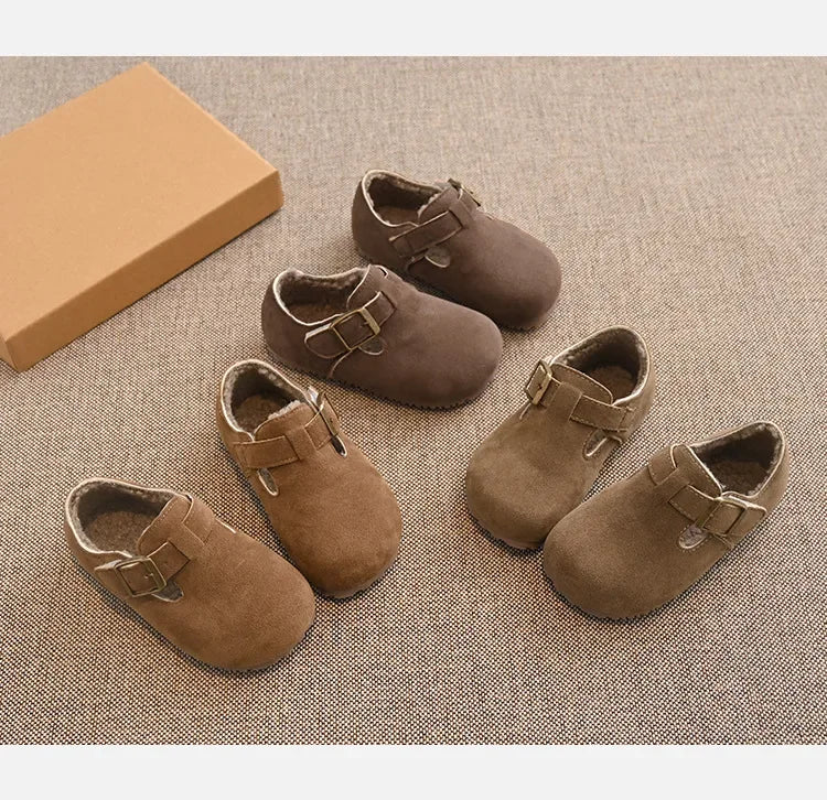 Children Flat Shoes Suede for Winter Kids Moccasins Non-slip Soft Sole 2024 Brand New Boys Girls Leather Shoes Warm Retro Trendy