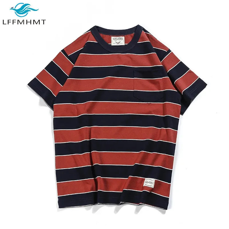 Summer Fashion Short Sleeve T-shirts For Men Classical Zebra Striped Heavy Thick Tees Male Casual Large Size Loose Pullover Tops