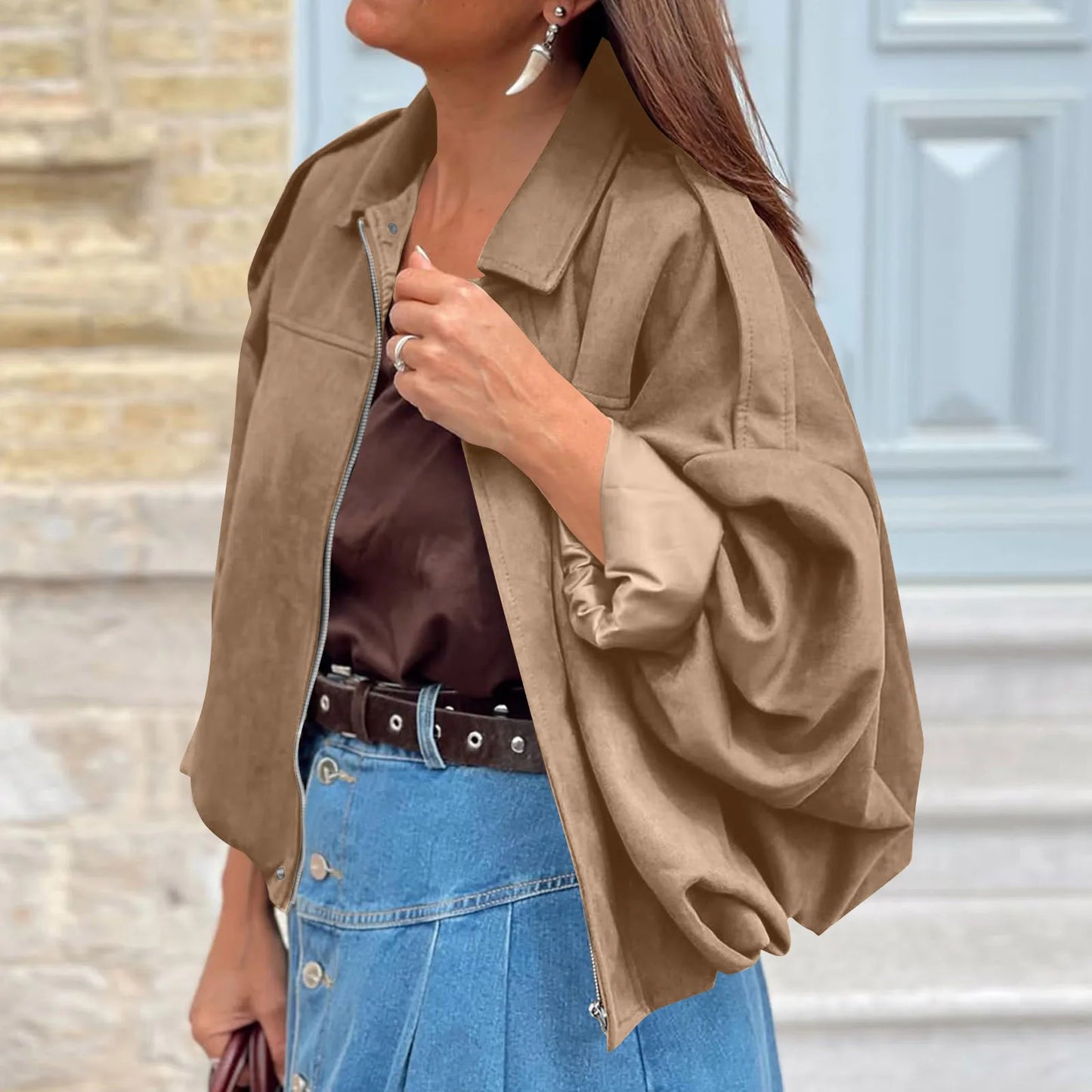 Women's Jacket Fashionable Long Sleeve Zip Up Cropped Coat Autumn Streetwear Cropped Jackets Chic Street Youth Casual Jackets