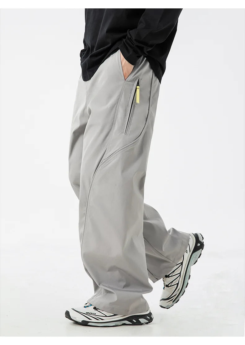 TFETTERS Autumn New Zipper Pocket Men Pants Drawstring Elastic Waist Pants Men Fashion Stitching Design Trouser for Men Clothes