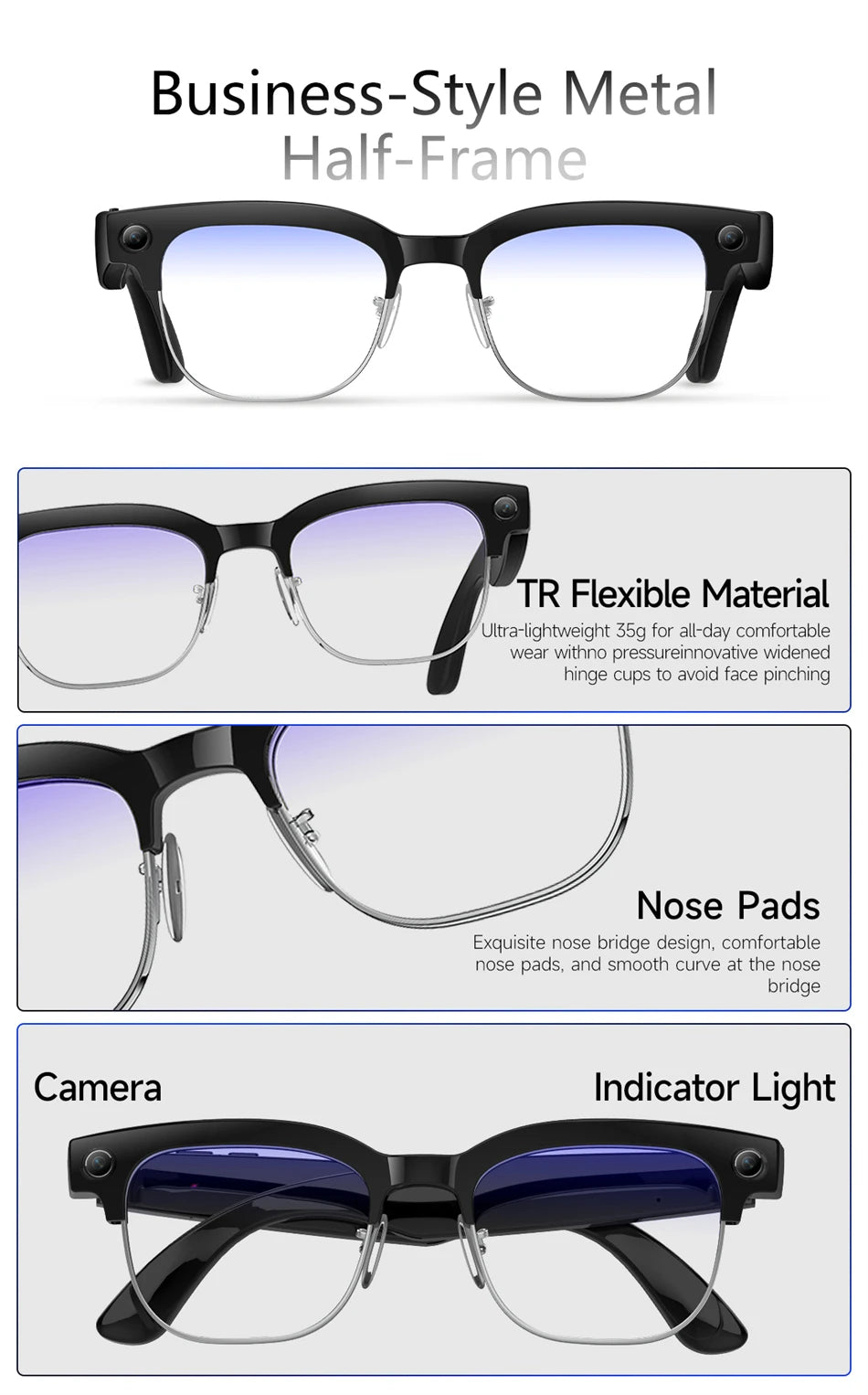 4K HD Camera Glasses Translator AI Glasses Video Recording BT Call Music Glasses Waterproof Sport Bluetooth Smart Sunglasses Men