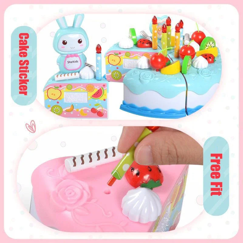 Kids Toy Simulation DIY Birthday Cake Model Kitchen Pretend Play House Cutting Fruit Food Toy for Toddler Children Gift Boy Girl