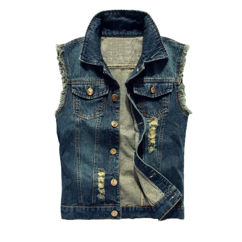 Hip Hop Jeans Coat Men Jackets for Short Sleeve Ripped Blue Jean Jackets Man 2025 Men's Denim Vest Mens Denim Shirt Husband Male