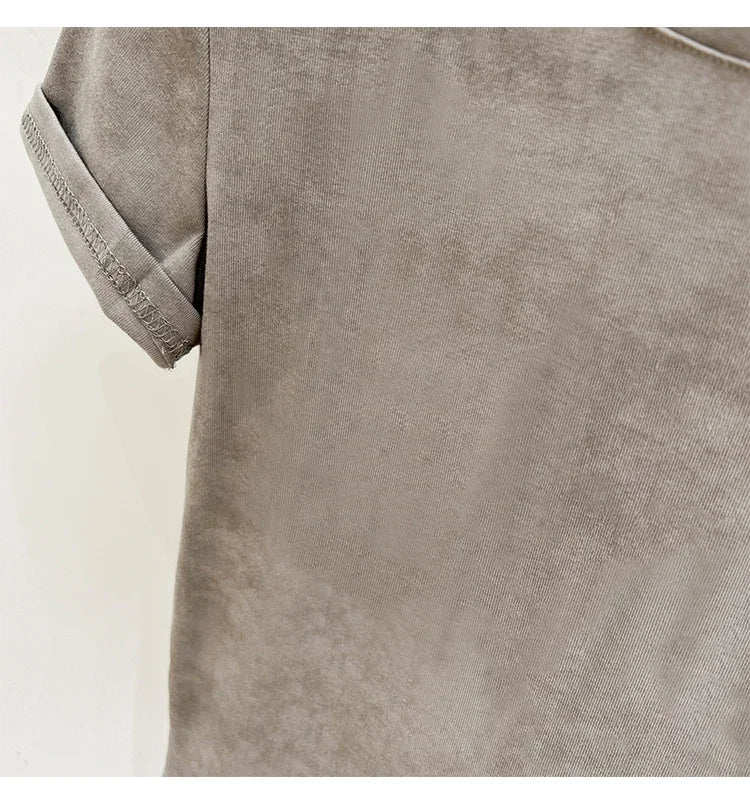 Women's Cotton T-shirt Female Summer 2025 Short Sleeve Washed Vintage Tee Harajuku Casual O-Neck Simple Slim Fit T Shirts