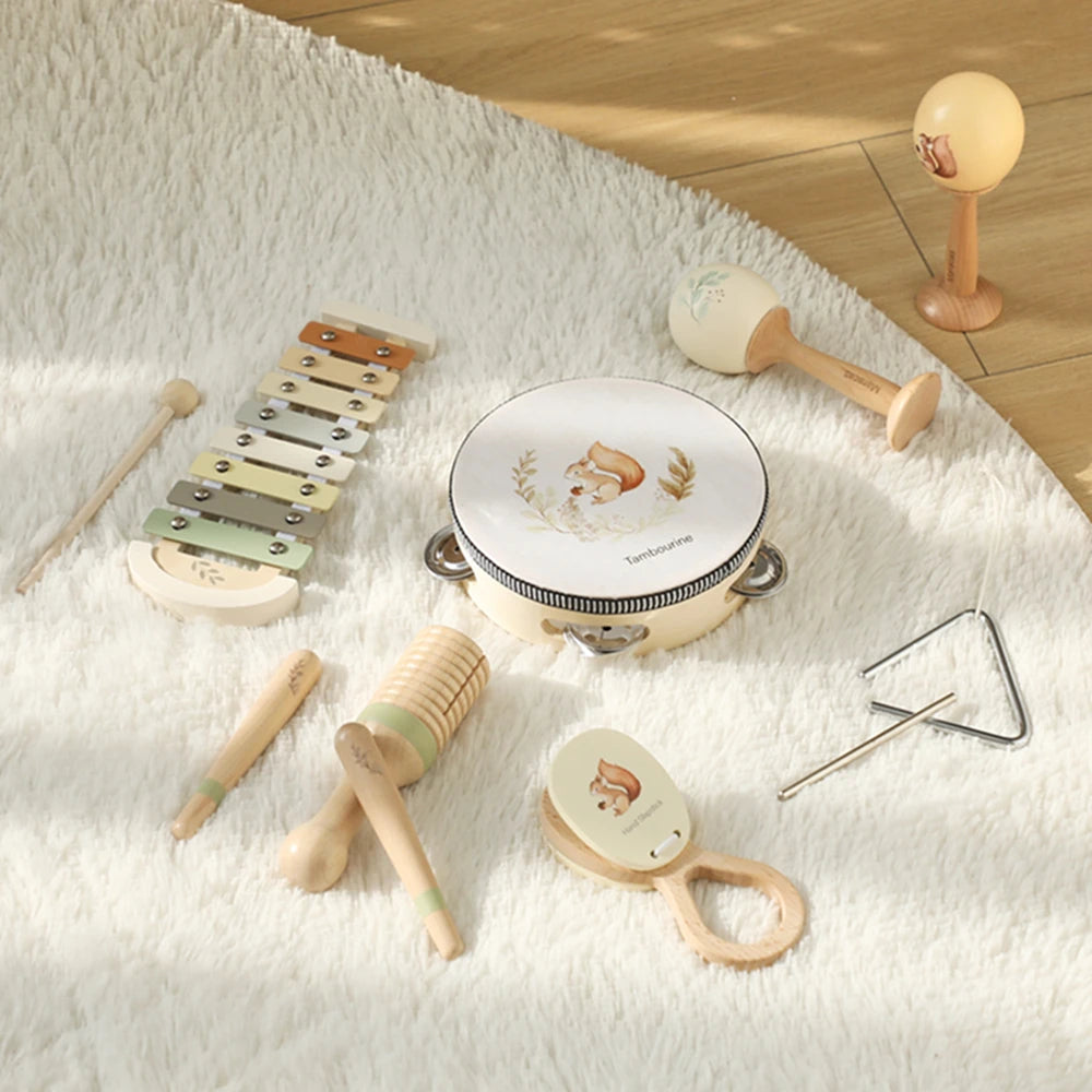 Kids Wooden Montessori Toys Musical Instruments Rattle Toys Wooden Squirrel Percussion Instruments Preschool Educational Toys