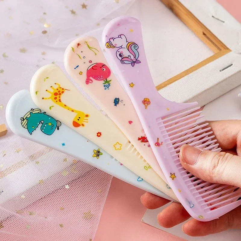 2pcs Kids Hair Combs Set Girls Portable Anti-Static Plastic Comb Cartoon Animals Children Hairdressing Comb with Pointed Tail