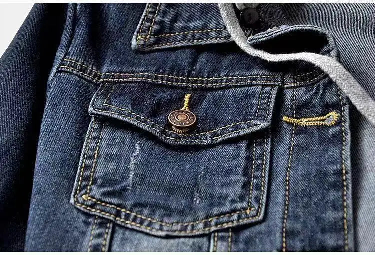 Denim Short Jacket for Women Short Autumn Winter Korean Long-sleeved Slim Hooded Versatile