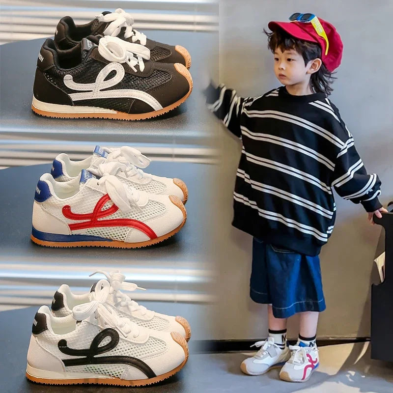 Children's Sneakers Four Seasons 3-18 Years Old Mesh Breathable Boys Girls Tennis Shoes Blue Hundred Non-slip Kids Single Shoes