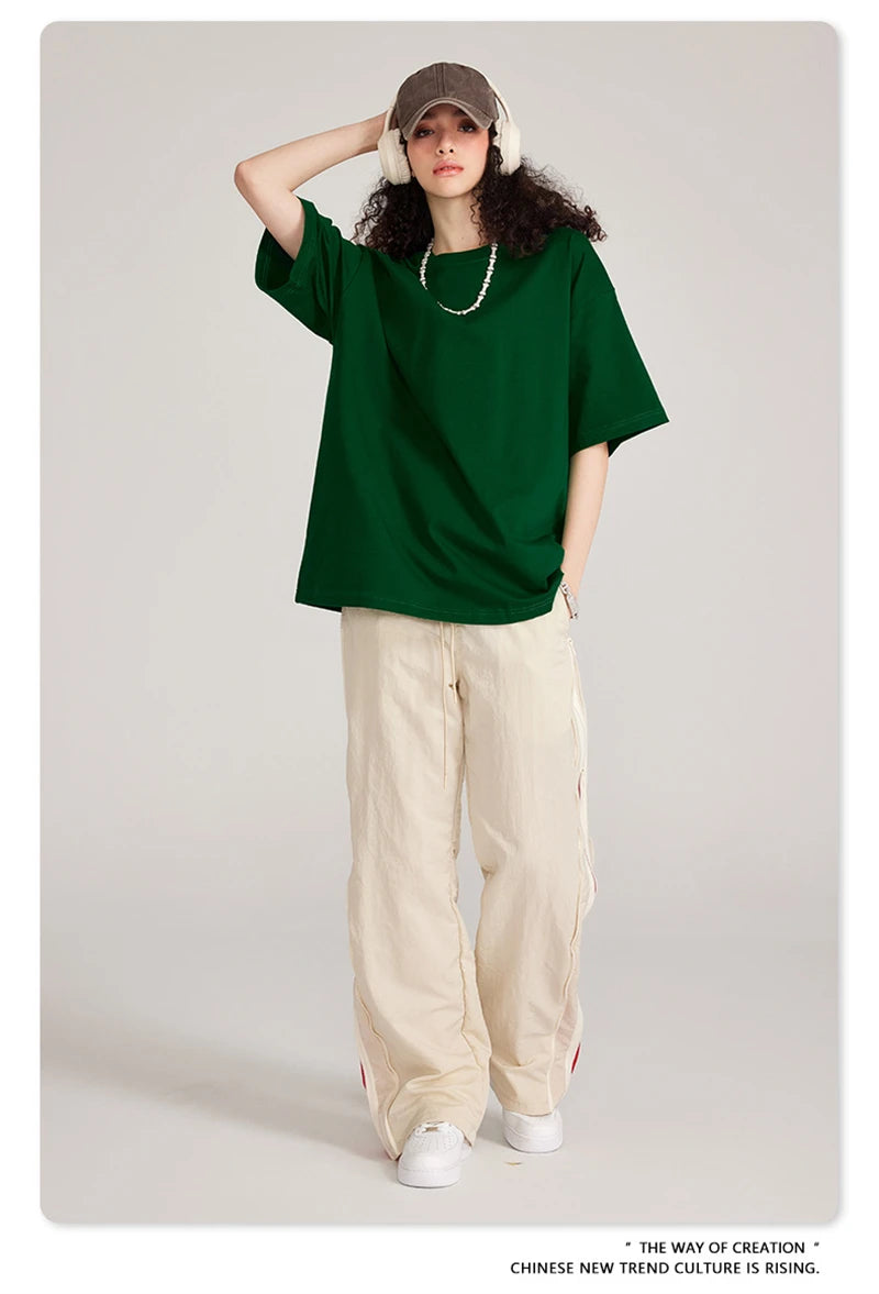 ZODF Trendy Summer 260gsm Cotton Oversized T Shirts For Men Unisex Male Kanye West High Street Solid Tees Brand Tops HY0122