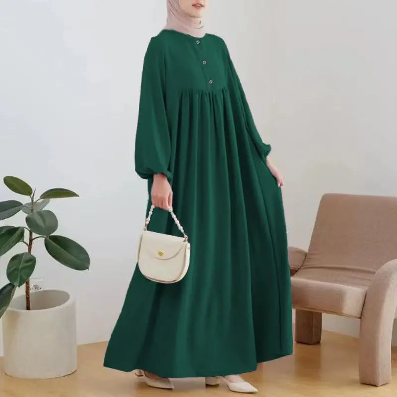 Muslim Women's Long Dress Spring Autumn Fashion Solid Color Loose Dreses Casual Full Sleeveless Maxi Dress Robe Femme